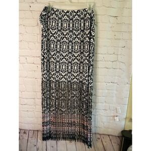 Womens Ashley Stewart Maxi SKIRT Size 22/24 Black/Tan Boho‎ print Elastic waist